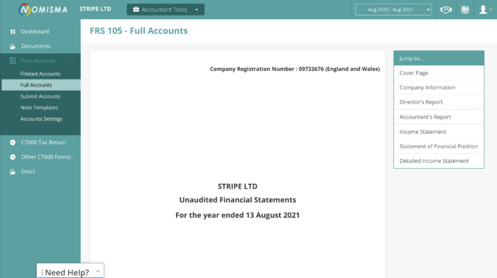 Nomi Final Accounts Software Dashboard