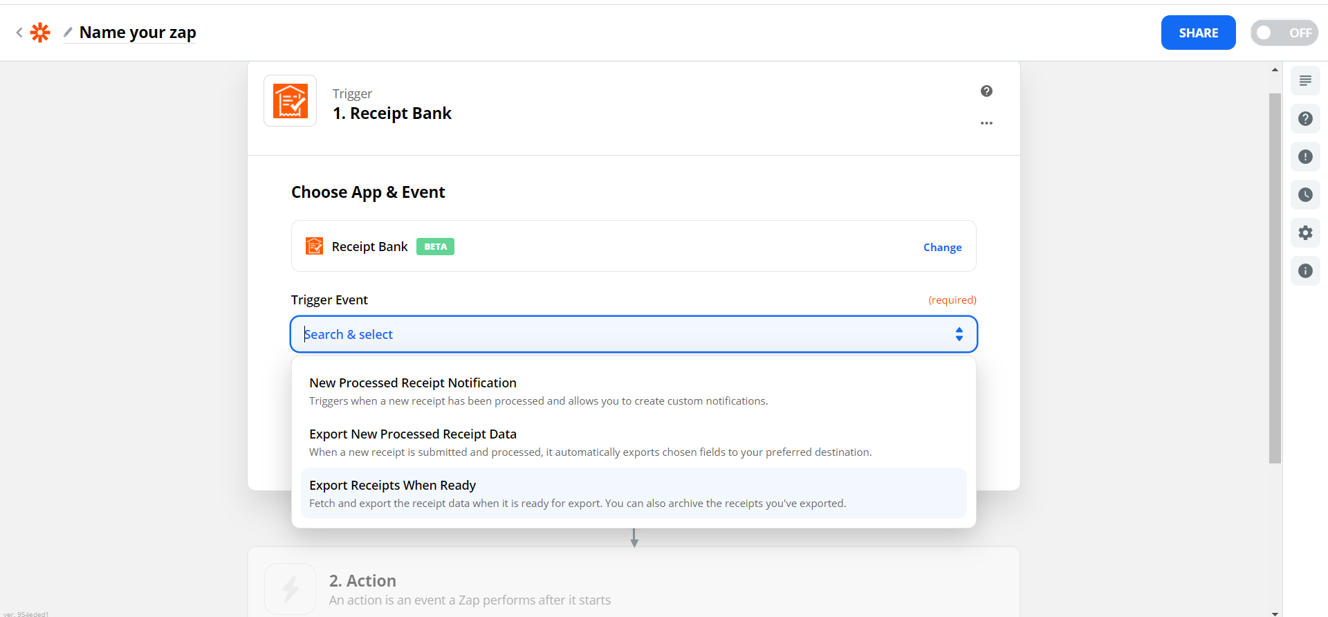 Setting up a ReceiptBank Zap in Zapier