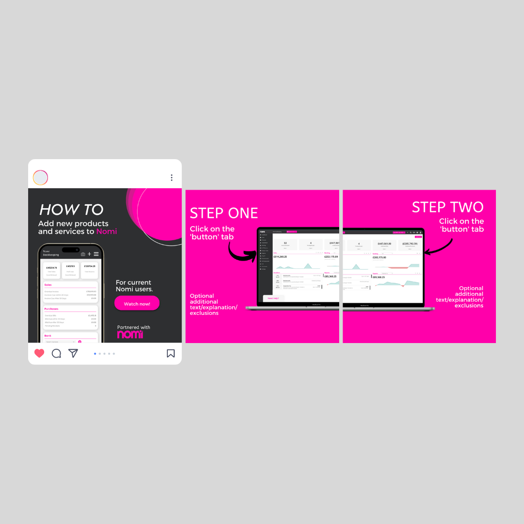 Nomi social media post, slider example. Marketing assets.